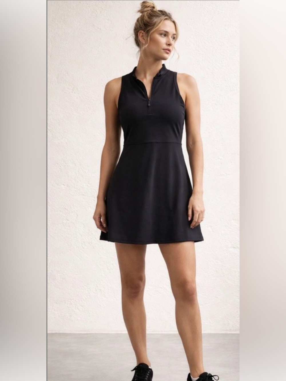 Old Navy Black Sleeveless Zip-front side Pleated Mini Dress tennis pickleball